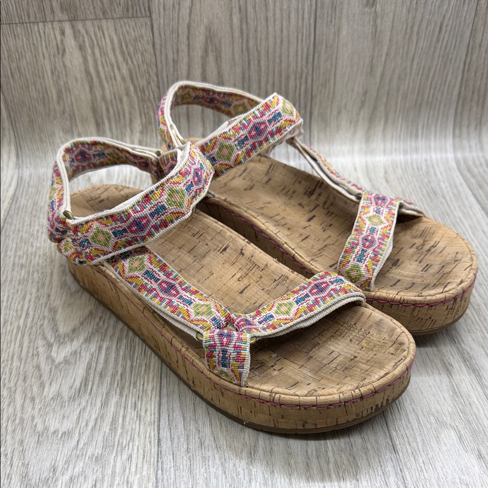 Born Multicolor Patterned Cork Sandals - image 1